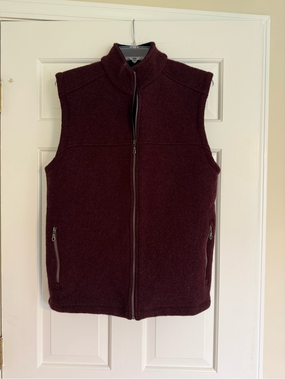 ibex Men's Burgundy and Black Wool Zip Vest